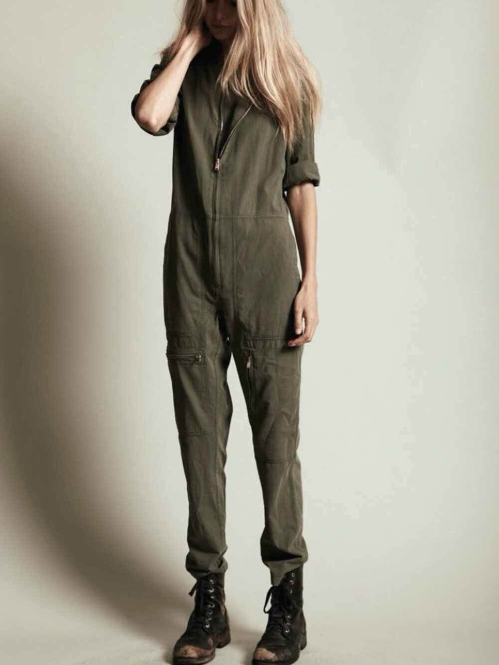 Rare NLST Olive Green Flight Jumpsuit Military Utility Coveralls S/S 14 (R13)